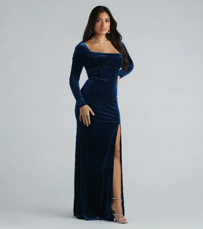 "Shirt dresses for women for a smart - casual style"CLEARANCE - Pam Formal Velvet Long Sleeve Mermaid Dress "Shirt dresses for women for a smart - casual style"CLEARANCE - Pam Formal Velvet Long Sleeve Mermaid Dress