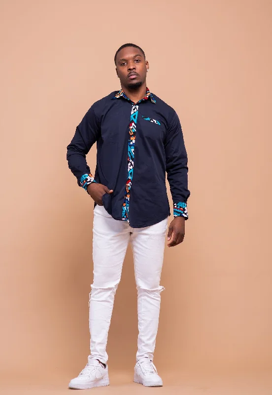 "Bundle and Save: Buy Multiple Women's Dresses and Get a Discount"Dakota Ankara Men Shirt | Navy Blue and African Mixed Print "Bundle and Save: Buy Multiple Women's Dresses and Get a Discount"Dakota Ankara Men Shirt | Navy Blue and African Mixed Print