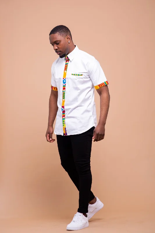 "Boho wedding dresses for women for a free - spirited vibe"Damien Men Shirt | White and Mixed Ankara African Print "Boho wedding dresses for women for a free - spirited vibe"Damien Men Shirt | White and Mixed Ankara African Print