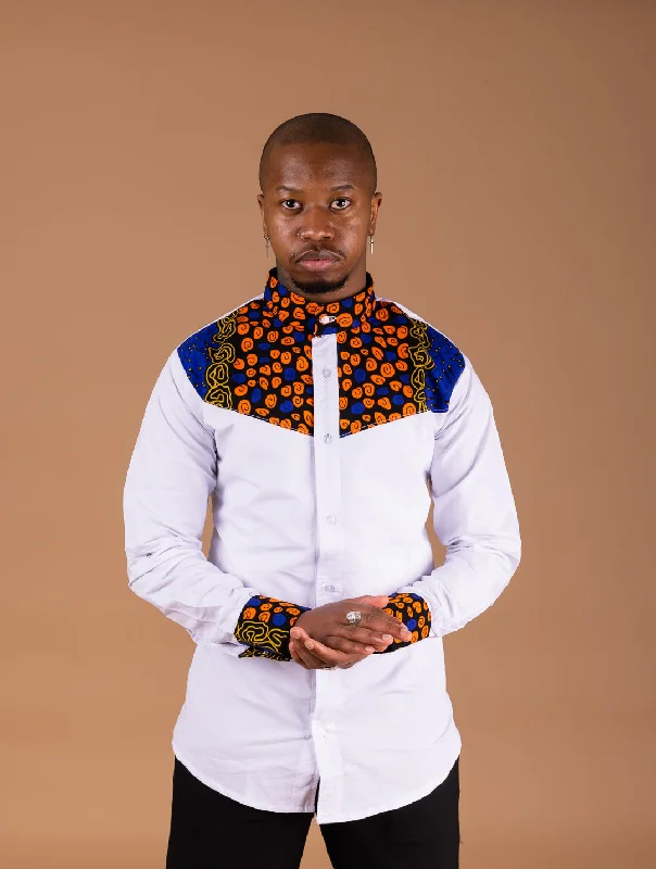 "Simple wedding dresses for women who prefer understated elegance"Eghosa Ankara Men Shirt | White and Mixed African Print "Simple wedding dresses for women who prefer understated elegance"Eghosa Ankara Men Shirt | White and Mixed African Print