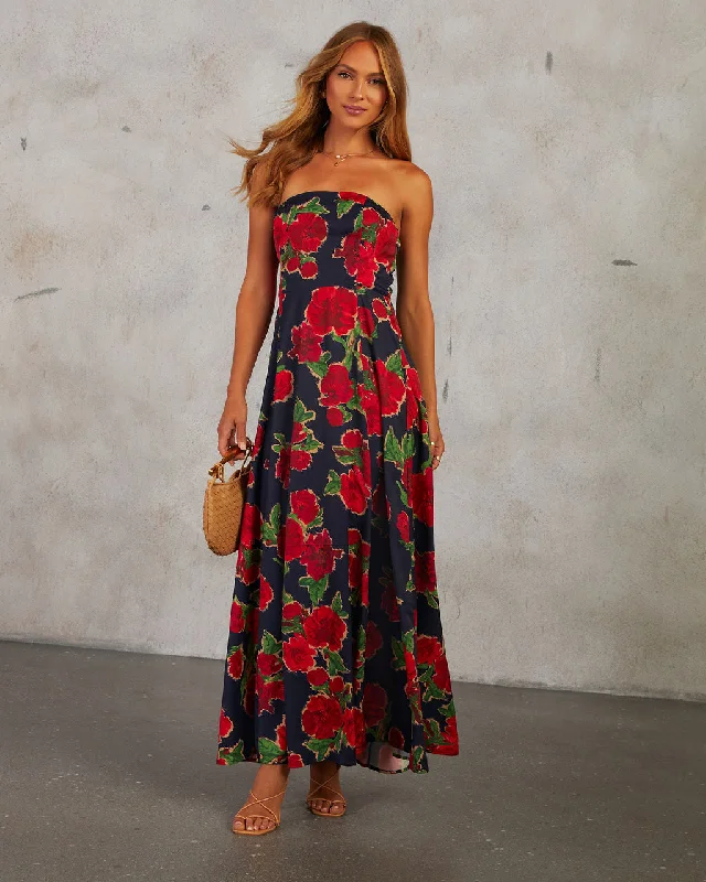 "Wrap dresses for women for an adjustable fit"Getaway Garden Strapless Floral Print Midi Dress "Wrap dresses for women for an adjustable fit"Getaway Garden Strapless Floral Print Midi Dress