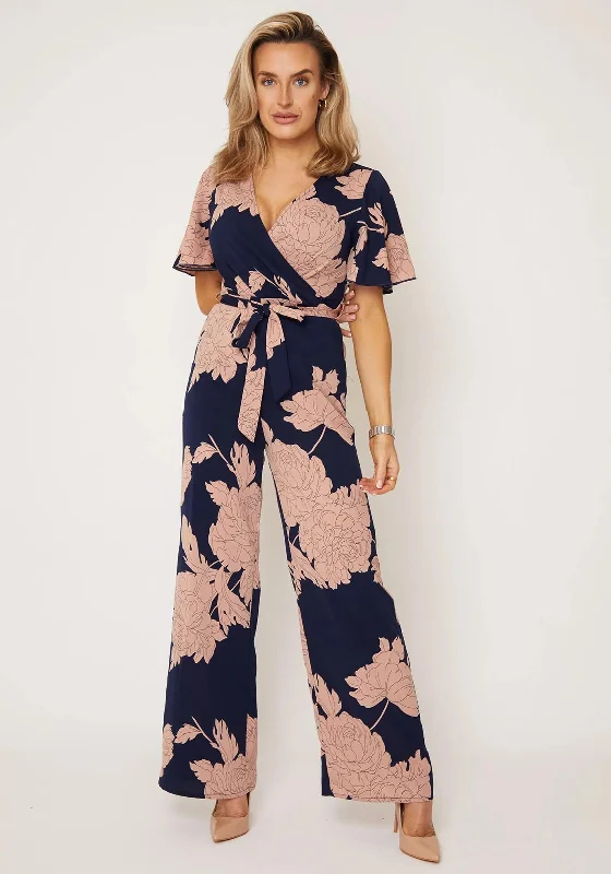 "Petite women's dresses with flattering fits"Girl In Mind Deena Floral Wide Leg Jumpsuit, Navy & Blush "Petite women's dresses with flattering fits"Girl In Mind Deena Floral Wide Leg Jumpsuit, Navy & Blush