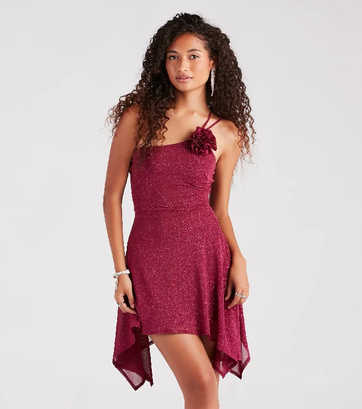 "Graduation dresses for women to celebrate in style"Glam Goals Rosette Accent Glitter Skater Dress "Graduation dresses for women to celebrate in style"Glam Goals Rosette Accent Glitter Skater Dress
