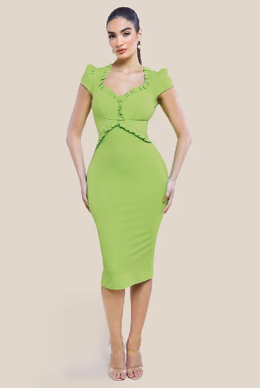 "VIP Sale: Extra 15% Off on Women's Dresses for Our Loyal Customers"Goddiva Cap Sleeve Frill Edge Midi Dress - Lime Green "VIP Sale: Extra 15% Off on Women's Dresses for Our Loyal Customers"Goddiva Cap Sleeve Frill Edge Midi Dress - Lime Green
