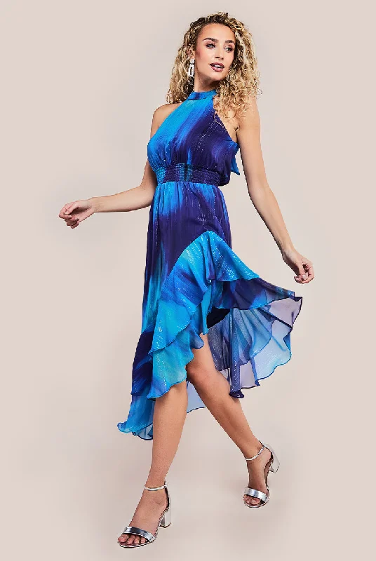 "Shirt dresses for women for a smart - casual style"Goddiva Halter Neck Chiffon Tie Midaxi Dress - Navy "Shirt dresses for women for a smart - casual style"Goddiva Halter Neck Chiffon Tie Midaxi Dress - Navy