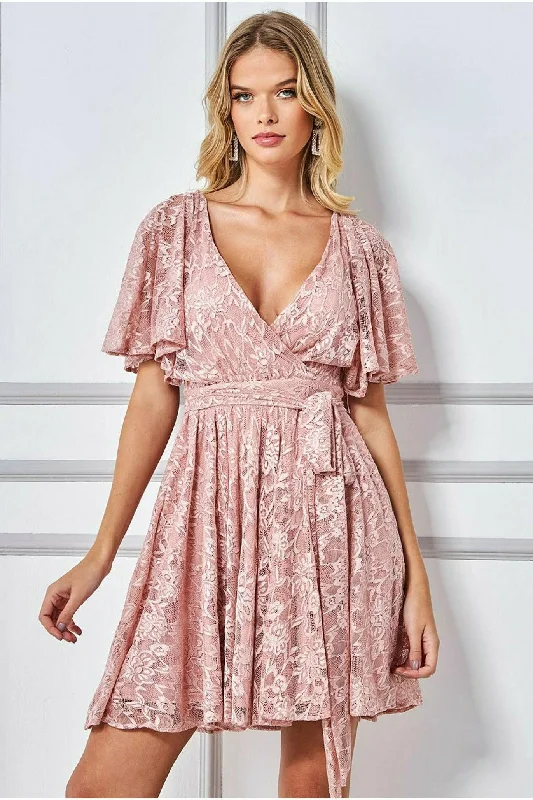 "Flash Sale: Grab Your Favorite Women's Dresses at Unbeatable Prices!"Goddiva Lace Kimono Wrap Skater Mini Dress - Blush "Flash Sale: Grab Your Favorite Women's Dresses at Unbeatable Prices!"Goddiva Lace Kimono Wrap Skater Mini Dress - Blush