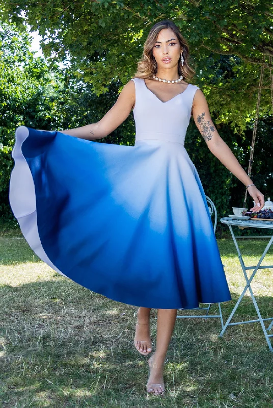 "Vintage - look women's dresses for a retro charm"Goddiva Ombre Scuba Foam Bardot A-Line Midi Dress - Light Blue "Vintage - look women's dresses for a retro charm"Goddiva Ombre Scuba Foam Bardot A-Line Midi Dress - Light Blue