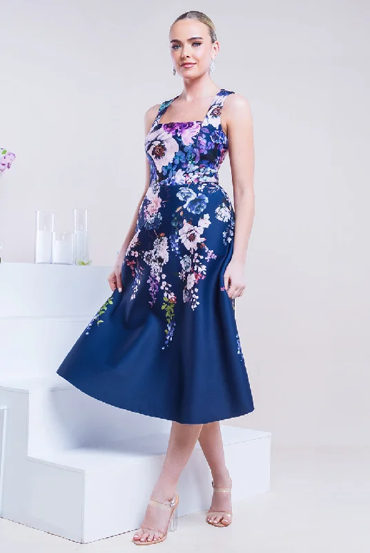 "Mermaid - style wedding dresses for women for a dramatic look"Goddiva Scuba Foam Floral Midi Dress - Navy "Mermaid - style wedding dresses for women for a dramatic look"Goddiva Scuba Foam Floral Midi Dress - Navy