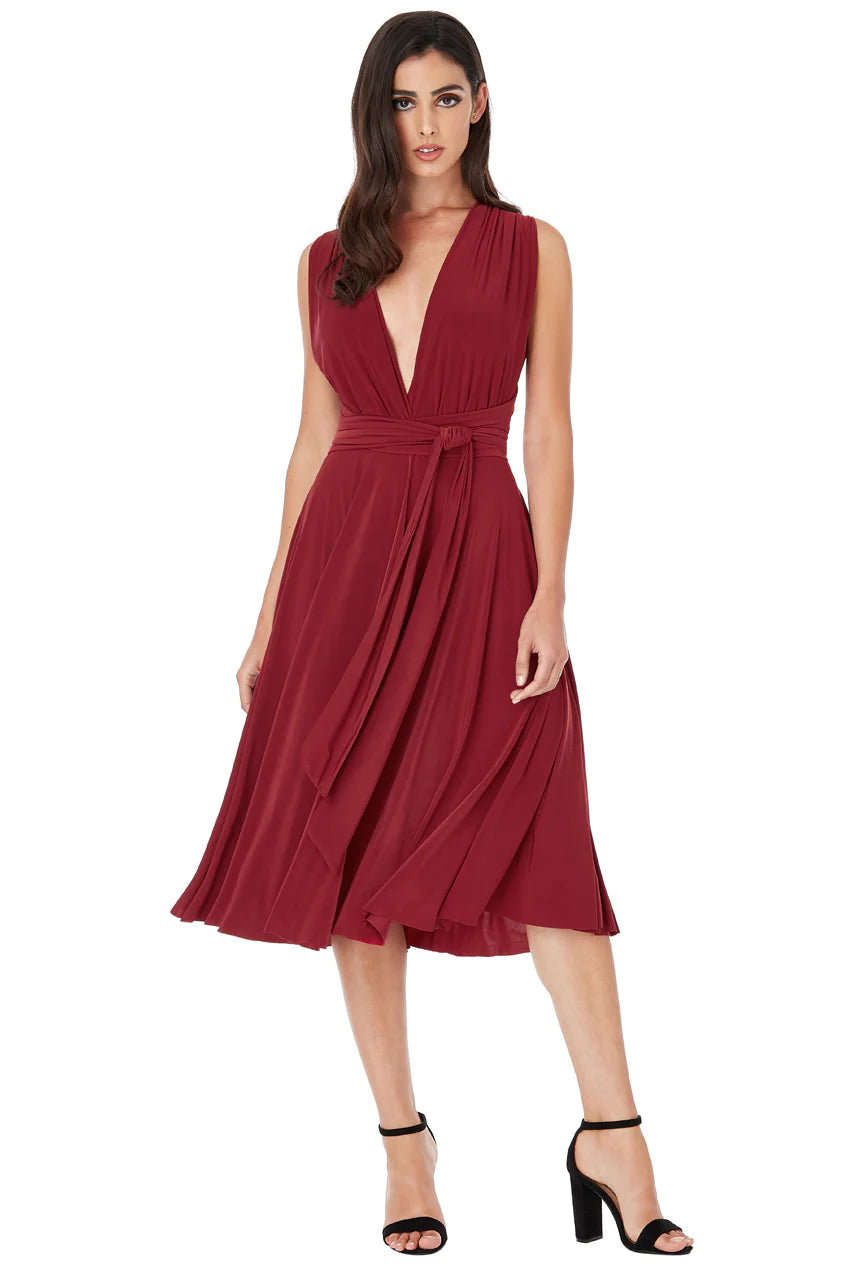 "Comfortable maternity dresses for pregnant women"Goddiva Soft Touch Multi Way Open Back Midi Dress - Berry "Comfortable maternity dresses for pregnant women"Goddiva Soft Touch Multi Way Open Back Midi Dress - Berry