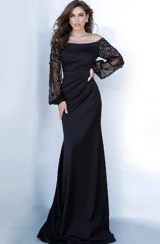 "Mini dresses for women for a youthful and trendy look"Jovani - 1156 Off- Shoulder Bishop Sleeve Sheath Dress "Mini dresses for women for a youthful and trendy look"Jovani - 1156 Off- Shoulder Bishop Sleeve Sheath Dress