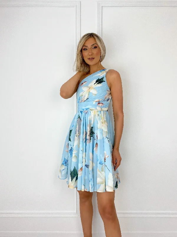 "Plus size wedding dresses for women with a perfect fit"June Floral Short Dress - One Shoulder Light Blue "Plus size wedding dresses for women with a perfect fit"June Floral Short Dress - One Shoulder Light Blue