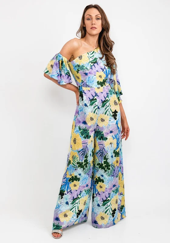 "Animal print dresses for women who love bold styles"Kameya Floral One Shoulder Jumpsuit, Blue Multi "Animal print dresses for women who love bold styles"Kameya Floral One Shoulder Jumpsuit, Blue Multi
