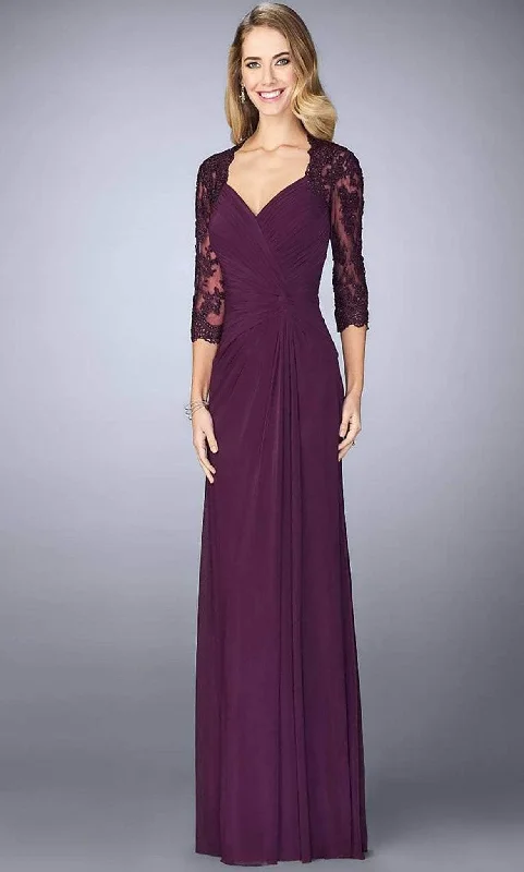 "Long sleeve dresses for women in cold weather"La Femme - 23244 Ruched V-Neck Column Dress "Long sleeve dresses for women in cold weather"La Femme - 23244 Ruched V-Neck Column Dress