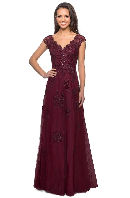 "Mini dresses for women for a youthful and trendy look"La Femme - 26942 V-Neck Floral Lace Mother of the Groom Tulle Gown "Mini dresses for women for a youthful and trendy look"La Femme - 26942 V-Neck Floral Lace Mother of the Groom Tulle Gown