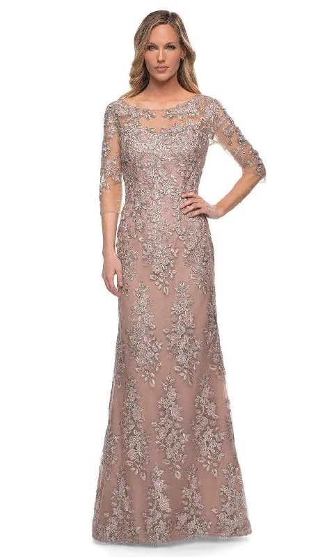 "Simple wedding dresses for women who prefer understated elegance"La Femme - 29225 Illusion Embroidered Formal Long Mother of the Bride Dress "Simple wedding dresses for women who prefer understated elegance"La Femme - 29225 Illusion Embroidered Formal Long Mother of the Bride Dress