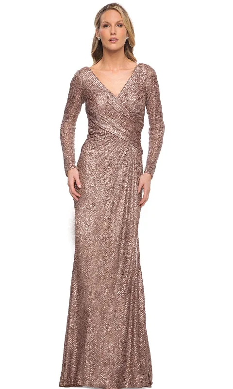 "Mermaid - style wedding dresses for women for a dramatic look"La Femme 30310 - Sequined Long Sleeves V-Neck Gown "Mermaid - style wedding dresses for women for a dramatic look"La Femme 30310 - Sequined Long Sleeves V-Neck Gown
