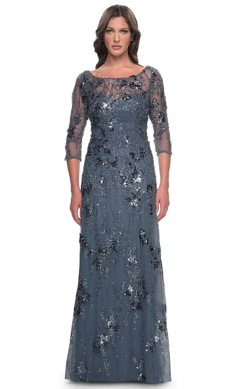"Stylish cocktail dresses for women on a budget"La Femme 31458 - Quarter Sleeve Rhinestone Embellished Evening Gown "Stylish cocktail dresses for women on a budget"La Femme 31458 - Quarter Sleeve Rhinestone Embellished Evening Gown