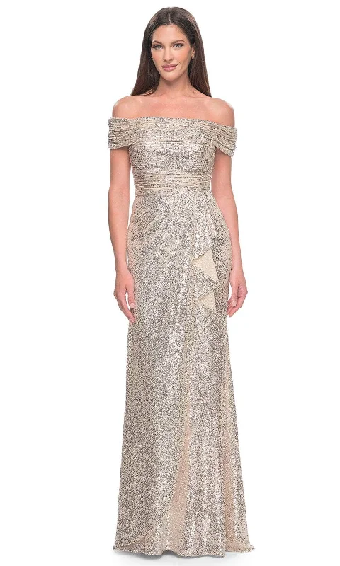 "Work - appropriate dresses for professional women"La Femme 31772 - Sequin Off-Shoulder Evening Dress "Work - appropriate dresses for professional women"La Femme 31772 - Sequin Off-Shoulder Evening Dress