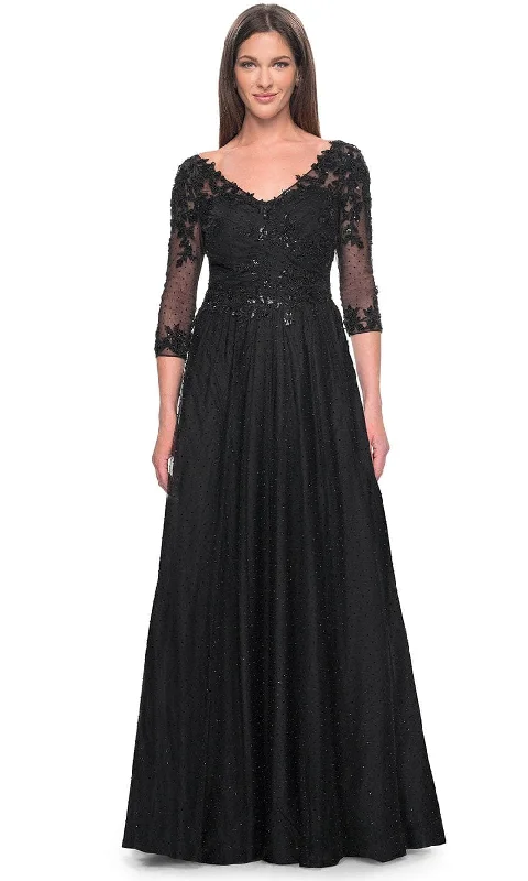 "Mother of the groom dresses for women in sophisticated designs"La Femme 31776 - Embroidered V-Neck Evening Dress "Mother of the groom dresses for women in sophisticated designs"La Femme 31776 - Embroidered V-Neck Evening Dress
