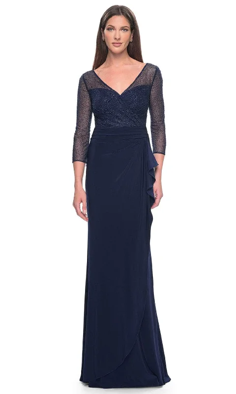 "Lace dresses for women for a romantic and elegant look"La Femme 31777 - Illusion V-Neck Rhinestone Formal Dress "Lace dresses for women for a romantic and elegant look"La Femme 31777 - Illusion V-Neck Rhinestone Formal Dress