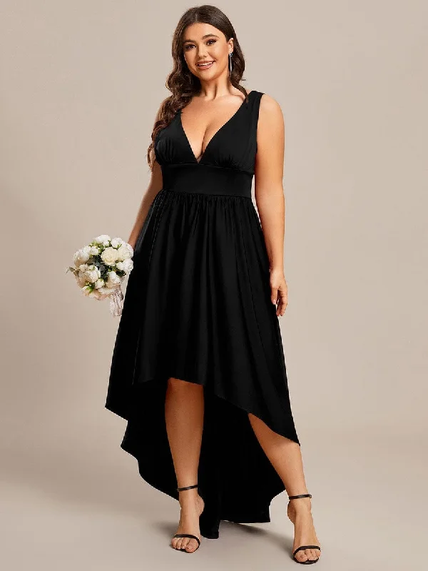 "Floral print dresses for women for a feminine look"Plus Size Elegant High-Low Sleeveless Empire Waist Bridesmaid Dress "Floral print dresses for women for a feminine look"Plus Size Elegant High-Low Sleeveless Empire Waist Bridesmaid Dress