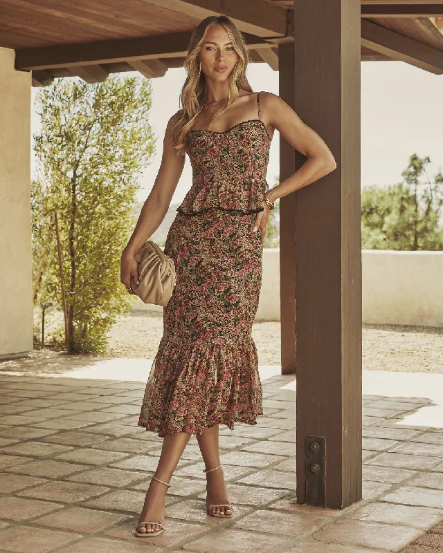 "Smart casual dresses for women for work - to - weekend transitions"Simple Hues Floral Print Peplum Midi Dress "Smart casual dresses for women for work - to - weekend transitions"Simple Hues Floral Print Peplum Midi Dress