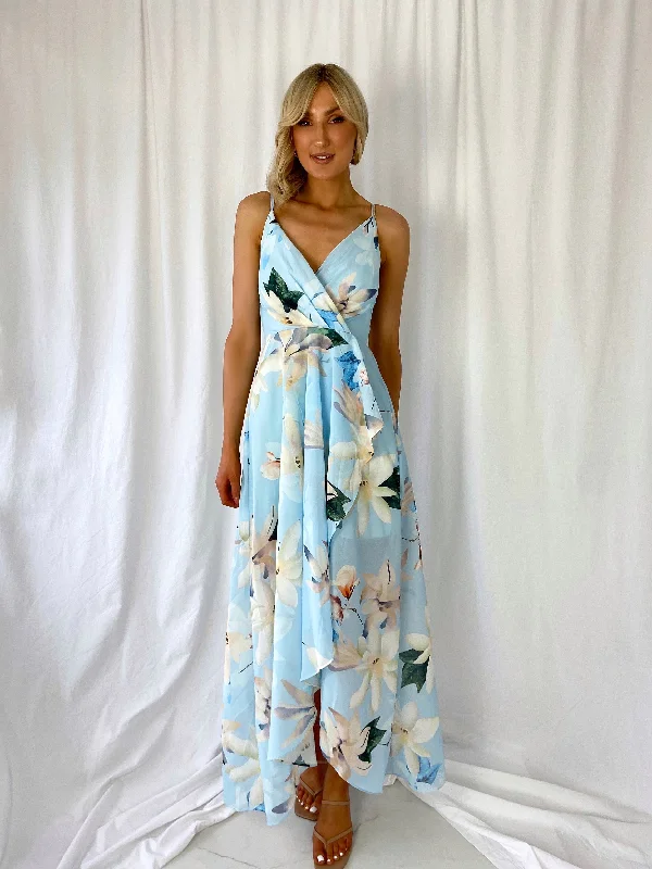 "Graduation dresses for women to celebrate in style"Daisy Floral Maxi Dress - Light Blue "Graduation dresses for women to celebrate in style"Daisy Floral Maxi Dress - Light Blue