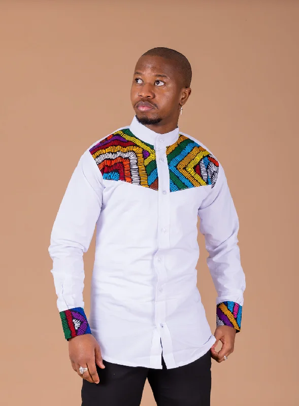 "Work - appropriate dresses for professional women"Tisan Mixed Print Men Long Sleeve Shirt | White and African Ankara Print "Work - appropriate dresses for professional women"Tisan Mixed Print Men Long Sleeve Shirt | White and African Ankara Print