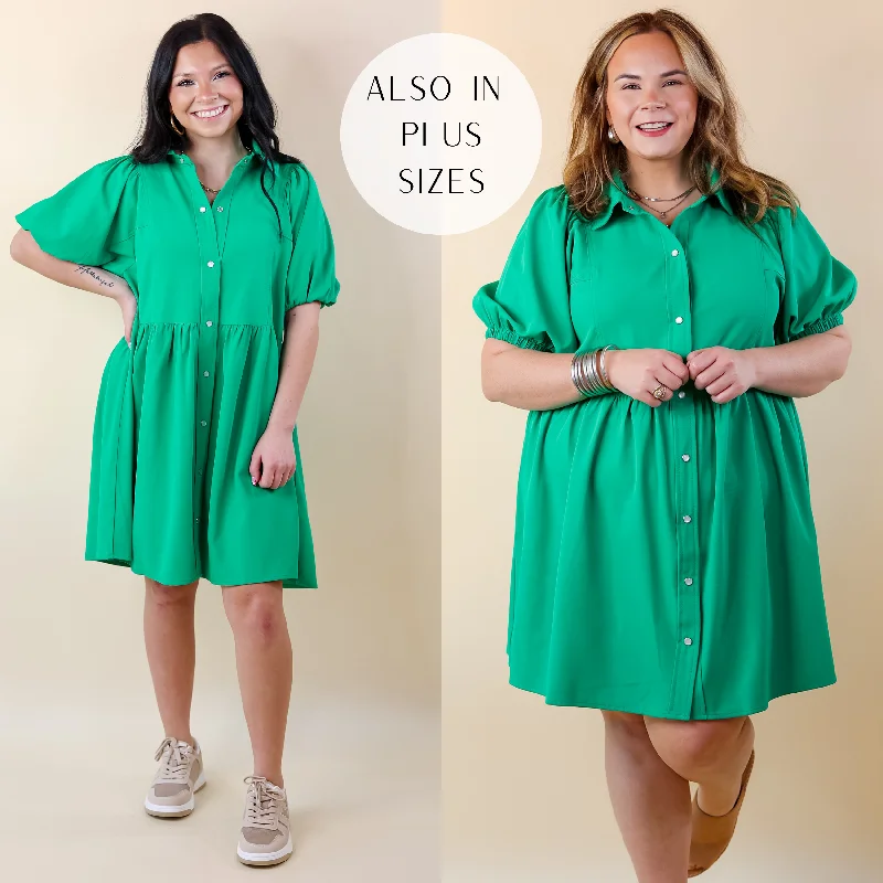 formal lace mini dressesAdventures Ahead Button Up Babydoll Dress in Green