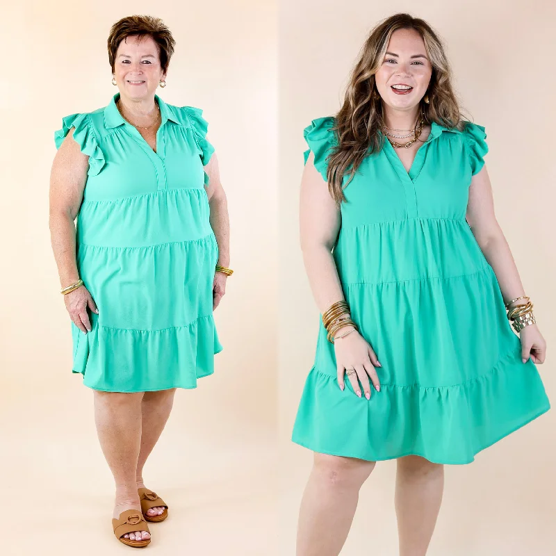 kawaii mini dressesAll Of A Sudden Ruffle Cap Sleeve Short Dress in Mint Green