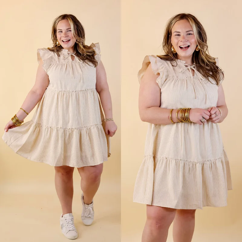 yellow mini dressesBeachfront Bliss Pin Stripe Dress with Keyhole and Tie Neck in Beige yellow mini dressesBeachfront Bliss Pin Stripe Dress with Keyhole and Tie Neck in Beige