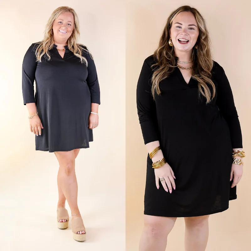 orange mini dressesBest Discovery 3/4 Sleeve Mandarin Collar Dress in Black