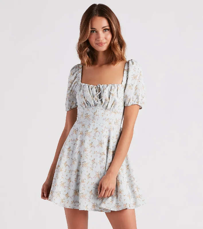 purple mini dressesBudding Romance Floral Chiffon Skater Dress