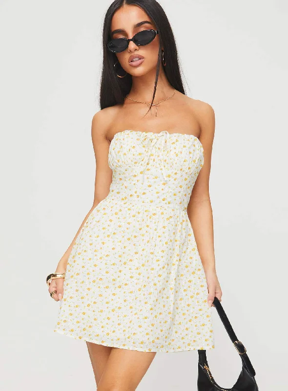 retro 90s mini dressesCalidora Strapless Mini Dress Orange Floral