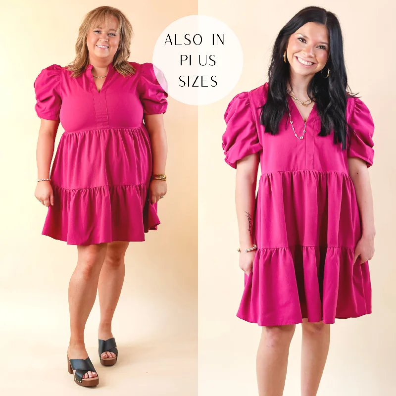 handmade mini dressesCall Me Chic Balloon Sleeve Short Dress in Magenta Purple