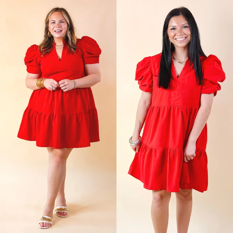 kawaii mini dressesCall Me Chic Balloon Sleeve Short Dress in Red