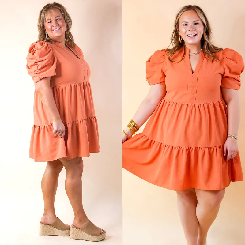 puff sleeve mini dressesCall Me Chic Balloon Sleeve Short Dress in Salmon Orange