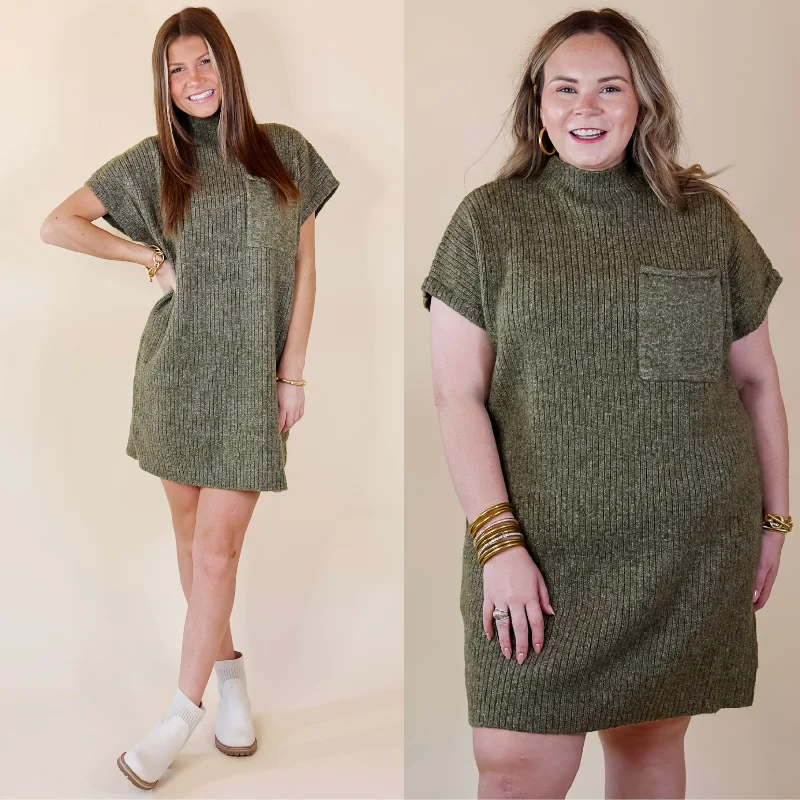 pleated mini dressesCity Sights Cap Sleeve Sweater Dress in Olive Green