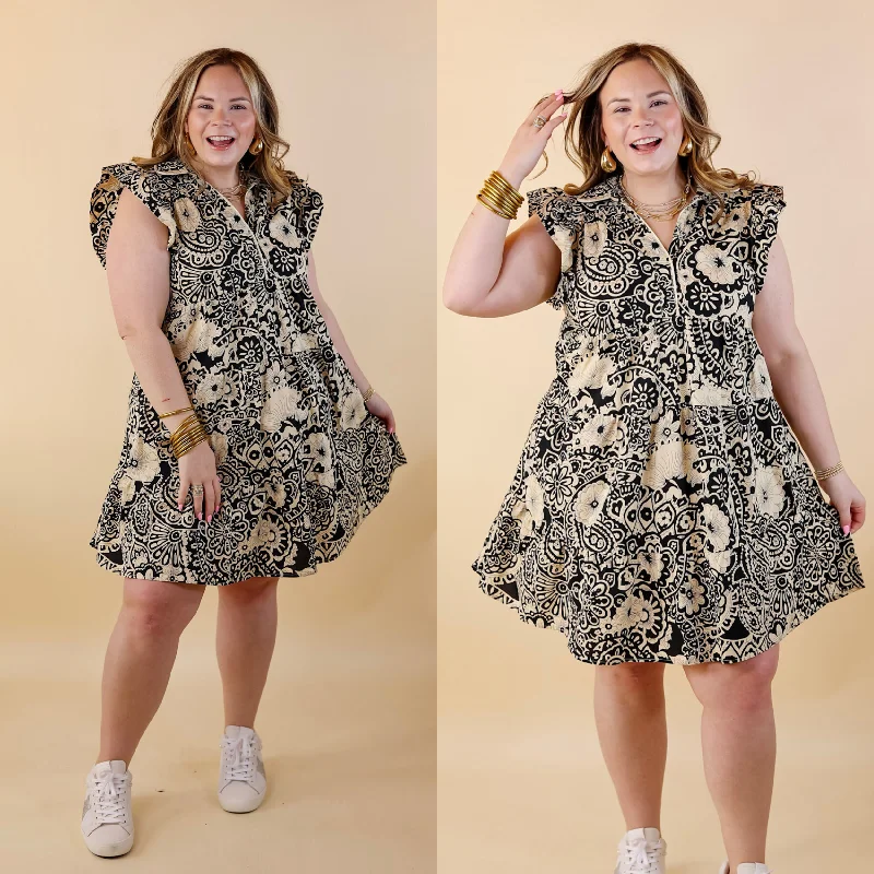 animal print mini dressesClassy Evenings Floral Print Collared Dress in Beige and Black
