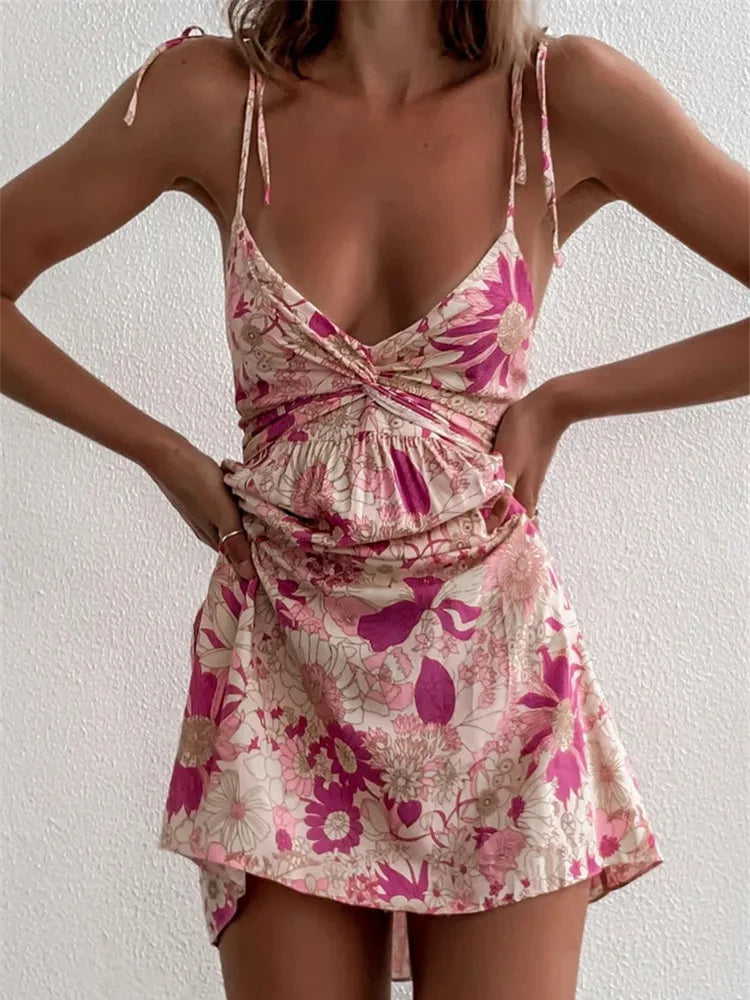 pink mini dressesFloral Boho Pink Flower Print Bohemian Beach Style Ruffled Backless Mini Dress pink mini dressesFloral Boho Pink Flower Print Bohemian Beach Style Ruffled Backless Mini Dress