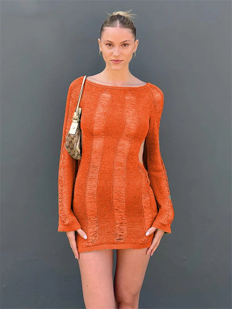 sporty mini dressesKnitted Bodycon Hollow Out Long Sleeve Beach See Through Striped Party Mini Dress sporty mini dressesKnitted Bodycon Hollow Out Long Sleeve Beach See Through Striped Party Mini Dress
