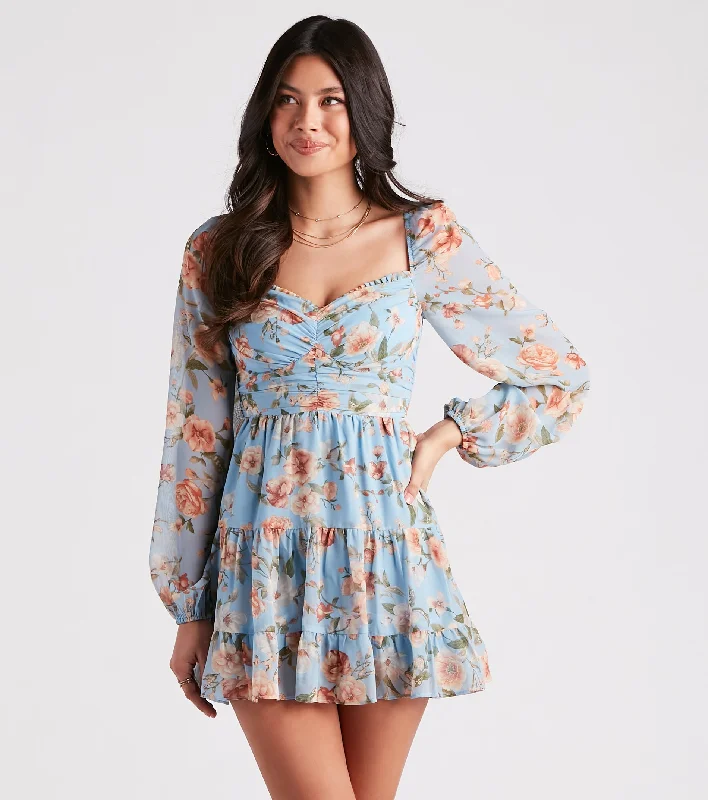 blue mini dressesDreamy Romance Floral Skater Dress