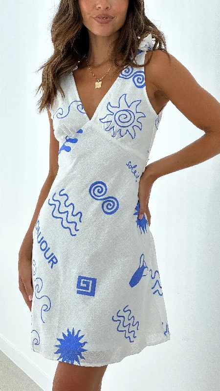 smocked mini dressesFakhiri Mini Dress - White / Blue Bonjour