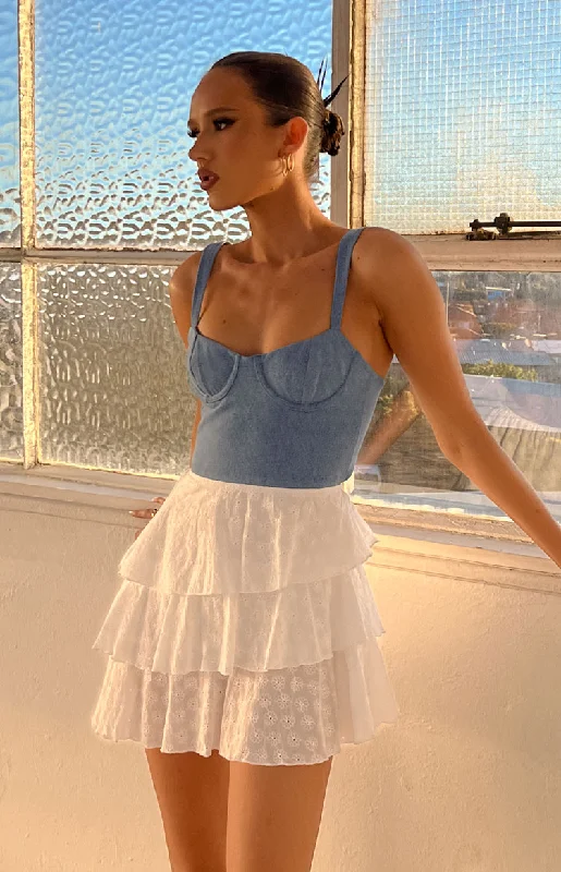 silk mini dressesFashion Flare Light Wash Denim Corset Mini Dress