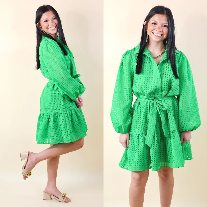 wrap style mini dressesFresh Air Sheer Gingham Print Button Up Dress in Green