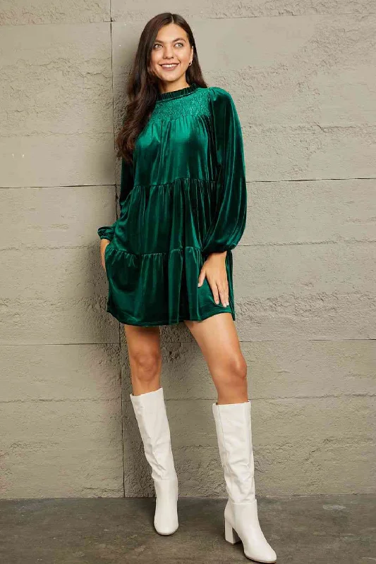 formal lace mini dressesGeeGee Full Size Velvet Short Casual Tiered Dress