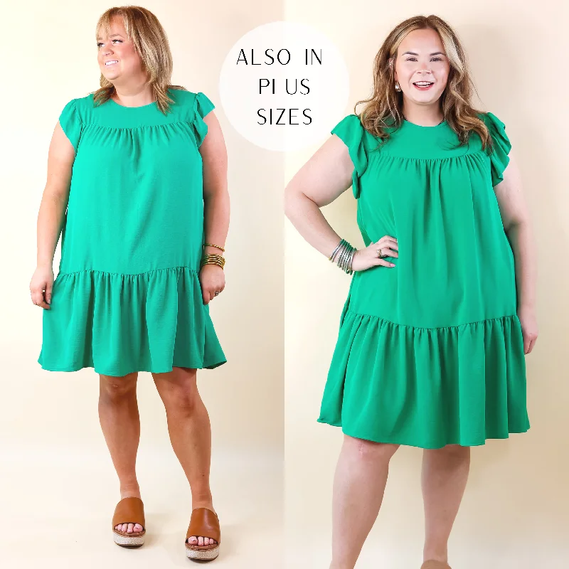 Christmas mini dressesGreek Isles Solid Dress with Ruffle Cap Sleeves in Green