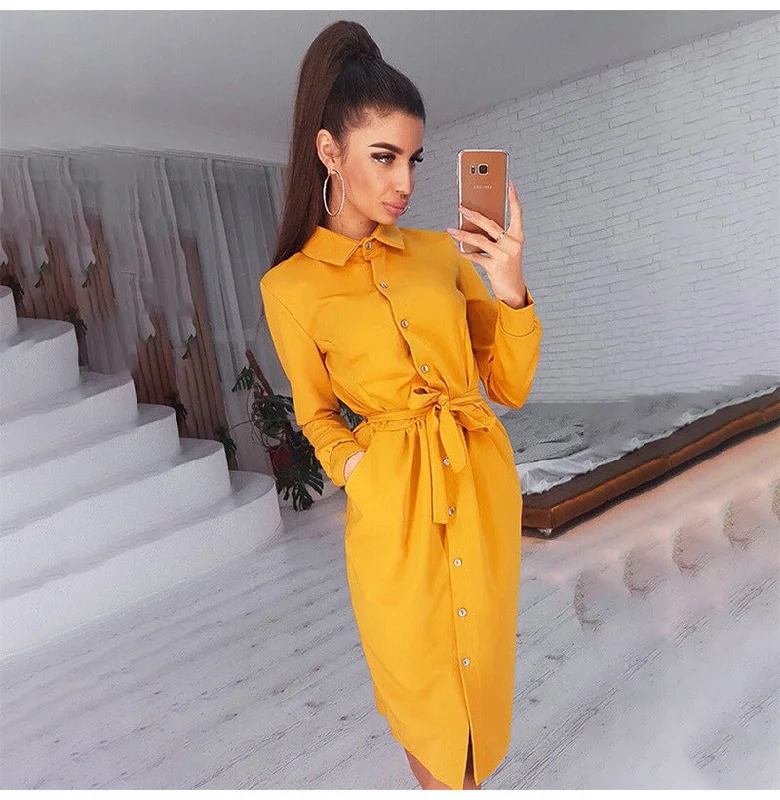 sexy bodycon mini dressesGrowth Satin Button Down Shirt Dress - Marigold