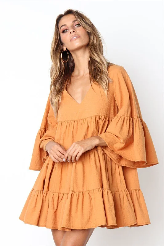 long sleeve mini dressesGuava Soft Crinkled Tassel Dress