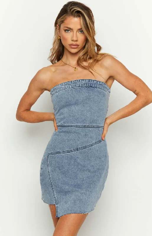 lightweight mini dressesJasmine Mid Wash Denim Wrap Front Mini Dress